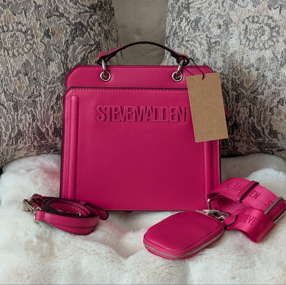 🌷NWT’s Steve Madden Fuchsia Pink Bevelyn Satchel Handbag Bag